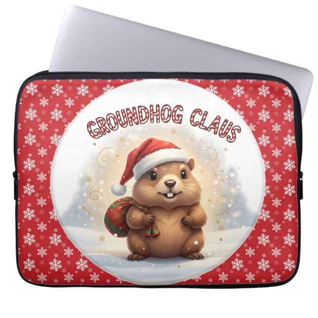 Cute Groundhog Claus Funny Groundhog Christmas Laptop Sleeve (Voorkant)