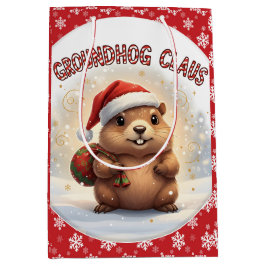 Cute Groundhog Claus Funny Groundhog Christmas Medium Cadeauzakje