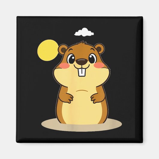 Cute Groundhog Day Illustration – Spring Or More W Magneet (Voorkant)