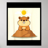 Cute Groundhog Day Illustration – Spring Or More W Poster (Voorkant)