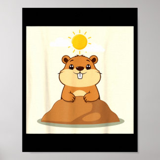 Cute Groundhog Day Illustration – Spring Or More W Poster