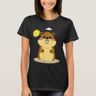 Cute Groundhog Day Illustration – Spring Or More W T-shirt