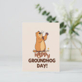 Cute Groundhog Illustration Classic Groundhog Day Briefkaart (Staand voorkant)