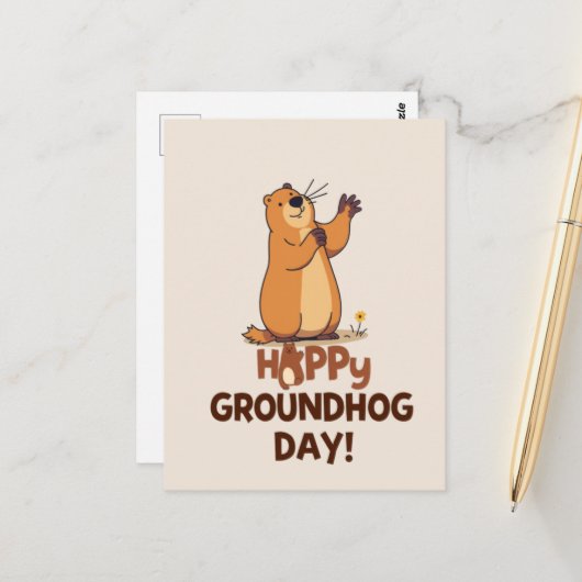 Cute Groundhog Illustration Classic Groundhog Day Briefkaart (Voorkant / Achterkant in situ)