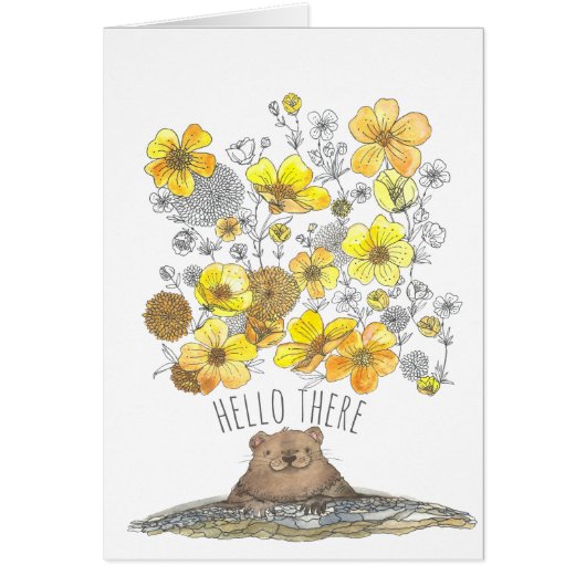 Cute Groundhog Yellow Flowers Hallo (Voorkant)