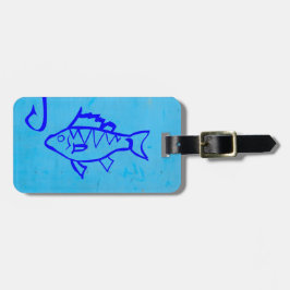 Cute Grunge blue fish and Fishhaak Bagagelabel