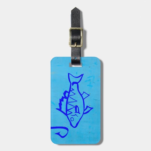 Cute Grunge blue fish and Fishhaak Bagagelabel (Voorkant verticaal)