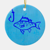 Cute Grunge blue fish and Fishhaak Keramisch Ornament (Voorkant)