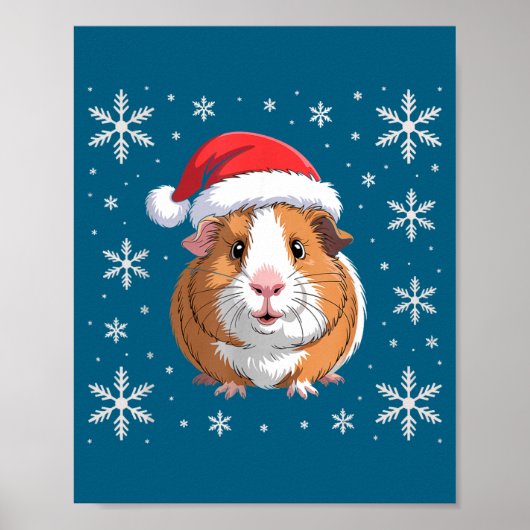 Cute Guinea G Wearing Santa Hat Christmas  Poster (Voorkant)