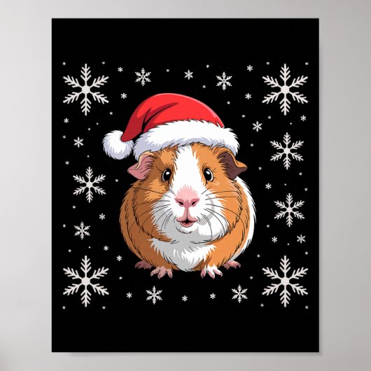 Cute Guinea G Wearing Santa Hat Christmas Premium  Poster (Voorkant)