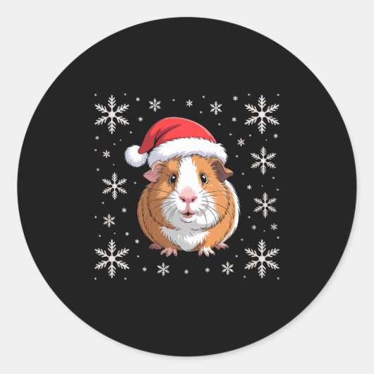 Cute Guinea G Wearing Santa Hat Christmas Premium  Ronde Sticker (Voorkant)