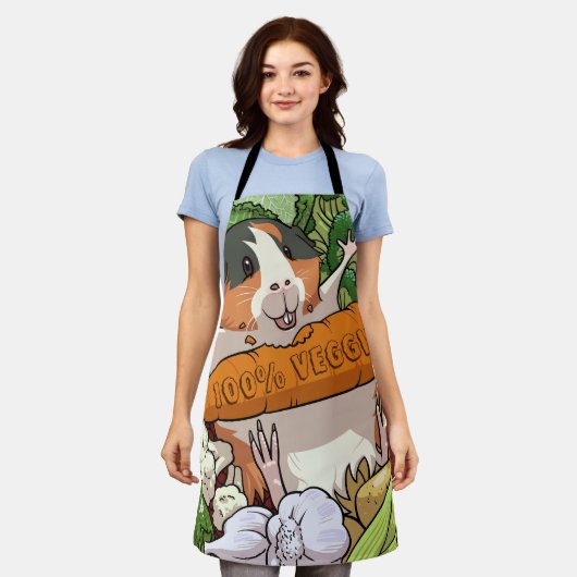 Cute Guinea Pig 100% Veggie Carrot Vegan Cartoon Schort (Gedragen)
