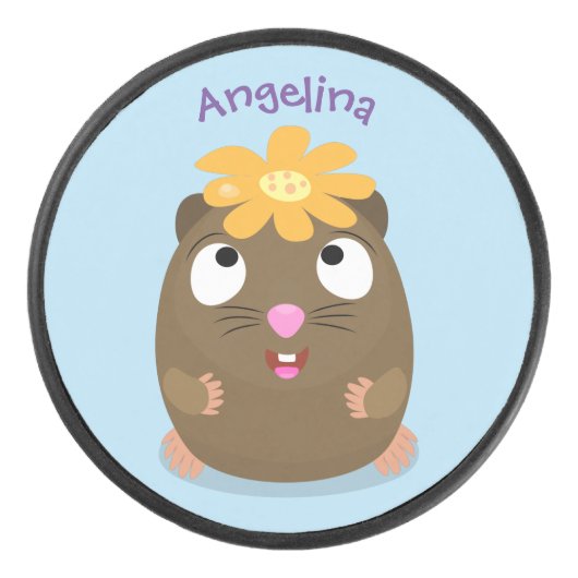 Cute guinea pig cartoon illustratie hockey puck (Voorkant)