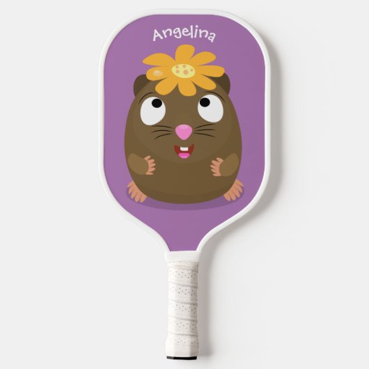Cute guinea pig cartoon illustratie pickleball paddle (Achterkant)