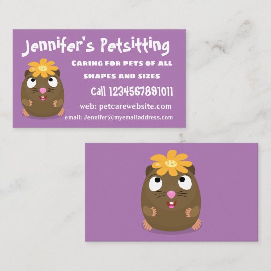 Cute guinea pig cartoon illustratie visitekaartje (Voorkant / Achterkant)