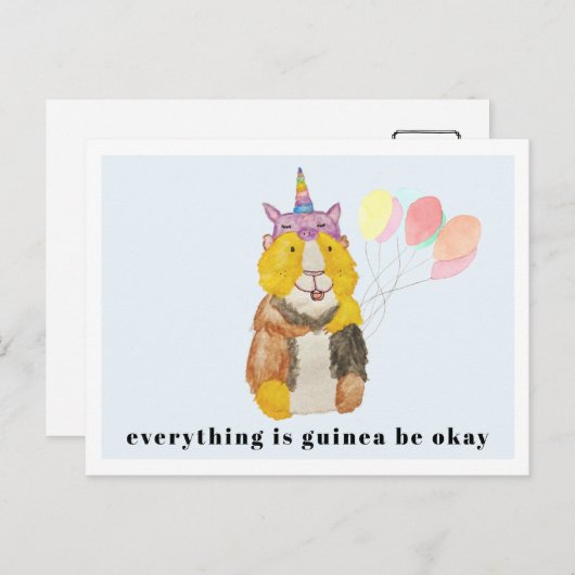 Cute Guinea Pig. en Balloons | Oké Briefkaart (Voorkant / Achterkant)