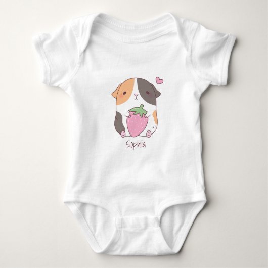 Cute Guinea Pig Hugs Strawberry Doodle Romper (Voorkant)