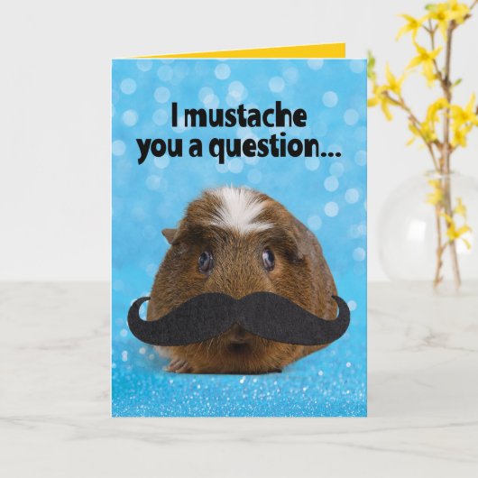 Cute Guinea Pig...I Mustache je een vraag Kaart (Gele Bloem)