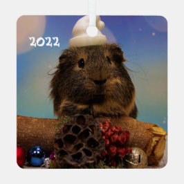 Cute Guinea Pig in een Santa Hat Metalen Ornament