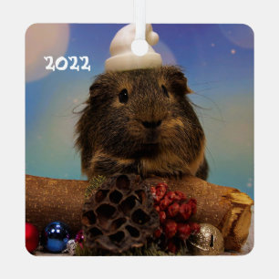 Cute Guinea Pig in een Santa Hat Metalen Ornament