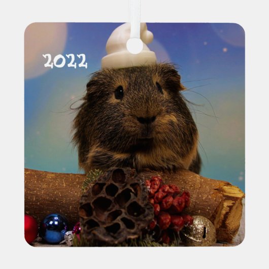 Cute Guinea Pig in een Santa Hat Metalen Ornament (Achterkant)