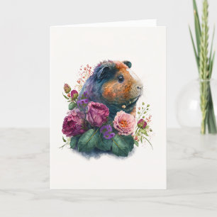 Cute Guinea Pig in Magenta Flowers Valentijnsdag Feestdagen Kaart