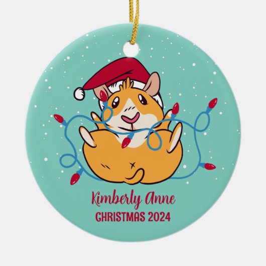 Cute Guinea Pig Kerstmis Snowy Winter Holiday Keramisch Ornament (Voorkant)