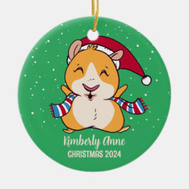 Cute Guinea Pig Kerstmis Snowy Winter Holiday Keramisch Ornament