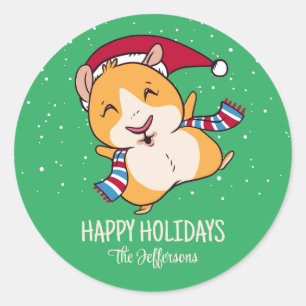 Cute Guinea Pig Kerstmis Snowy Winter Holiday Ronde Sticker
