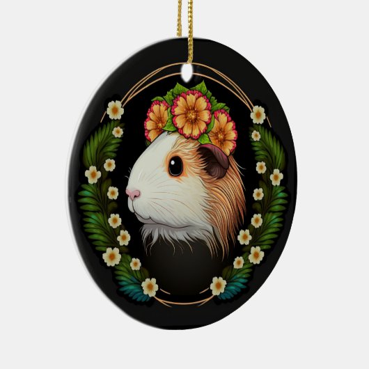 Cute guinea pig met een kroon van primrozen keramisch ornament (Rechts)