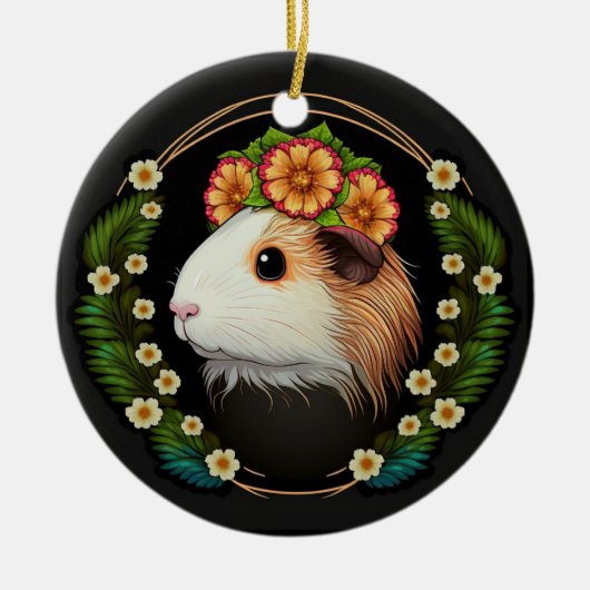 Cute guinea pig met een kroon van primrozen keramisch ornament (Voorkant)