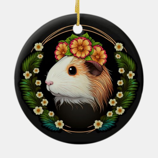 Cute guinea pig met een kroon van primrozen keramisch ornament (Achterkant)