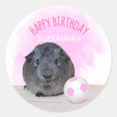 Cute Guinea Pig roze Voetbal Aangepaste verjaardag Ronde Sticker (Voorkant)