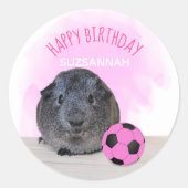 Cute Guinea Pig roze Voetbal Birthday Custom Ronde Sticker (Voorkant)