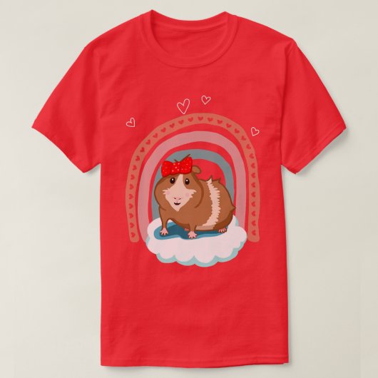Cute guinea pig with bow and boho rainbow gift t-shirt (Design voorkant)