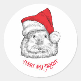 Cute Guinea Pig with Christmas hat, furry and brig Ronde Sticker