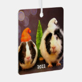 Cute Guinea Pigs in a Santa Hat Metalen Ornament (Voorkant Rechts)