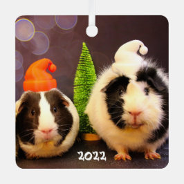 Cute Guinea Pigs in a Santa Hat Metalen Ornament