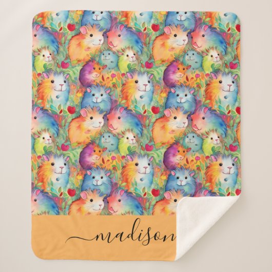 Cute guinea pigs pattern script name sherpa deken (Voorkant)