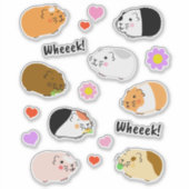 Cute Guinea Pigs with Hearts and Flowers Sticker (Voorkant)