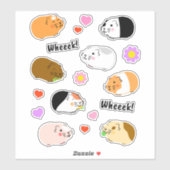 Cute Guinea Pigs with Hearts and Flowers Sticker (Vel)