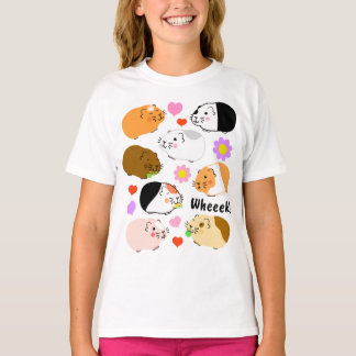Cute Guinea Pigs with Hearts and Flowers T-shirt