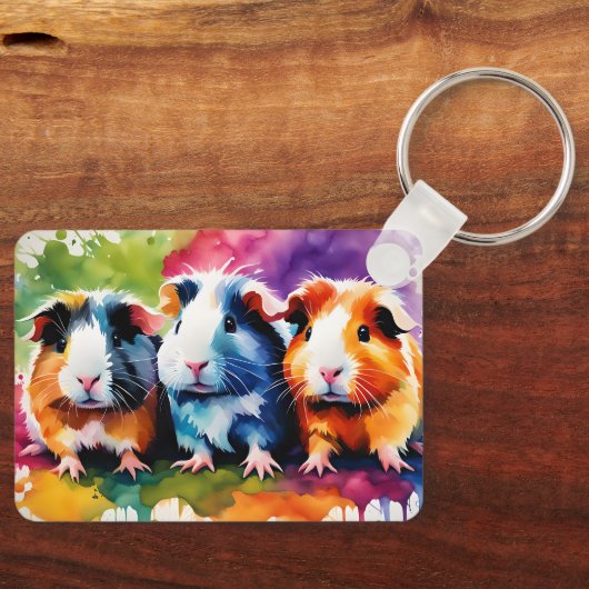 Cute guinea pigs with splashes of color, custom sleutelhanger (Voorkant)