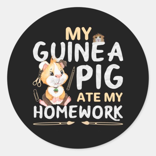 Cute Guinee Pig Ate Mijn thuiswerk Ronde Sticker (Voorkant)
