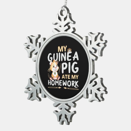 Cute Guinee Pig Ate Mijn thuiswerk Tin Sneeuwvlok Ornament (Rechts)