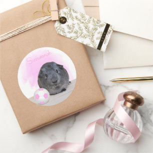 Cute Guinee Roze Voetbal Aangepaste naam Ronde Sticker