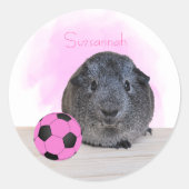Cute Guinee Roze Voetbal Aangepaste naam Ronde Sticker (Voorkant)