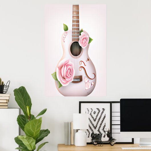 CUTE GUITAR MET POSTER PINKROSES (Thuiskantoor)