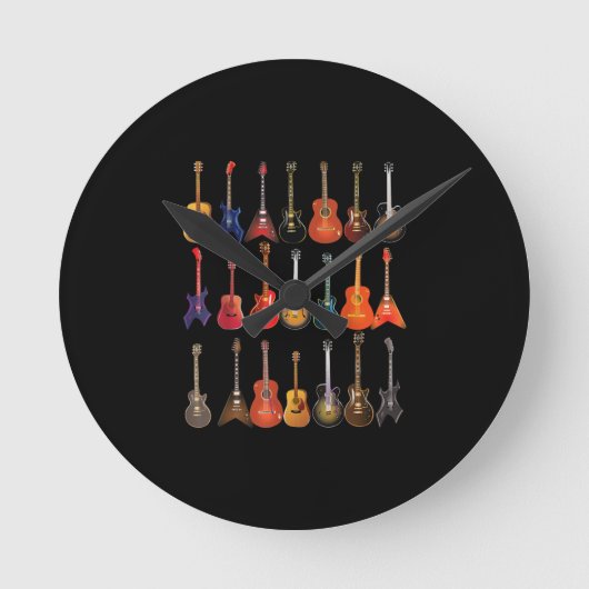 Cute Guitar Rock en Roll Musical Instruments Gift Ronde Klok (Voorkant)