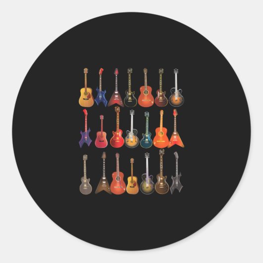Cute Guitar Rock en Roll Musical Instruments Gift Ronde Sticker (Voorkant)